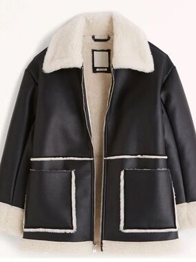 Abercrombie & Fitch Black Teddy-Trim Faux Shearling Coat